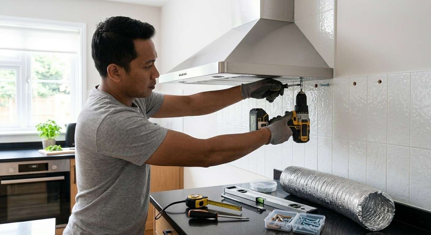 cara memasang cooker hood tanpa kitchen set langsung ke dinding dapur