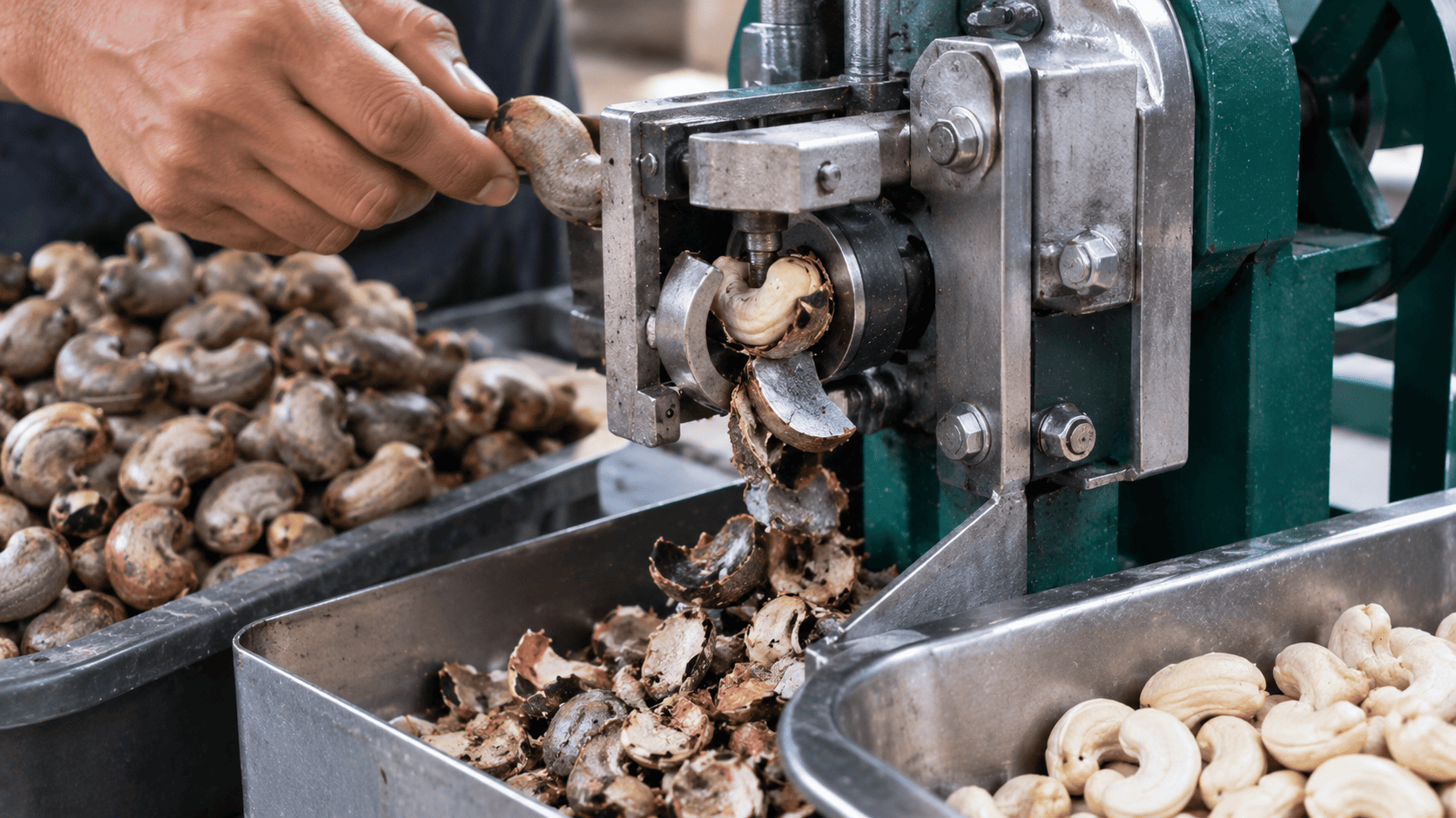 proses pengupasan kacang mete