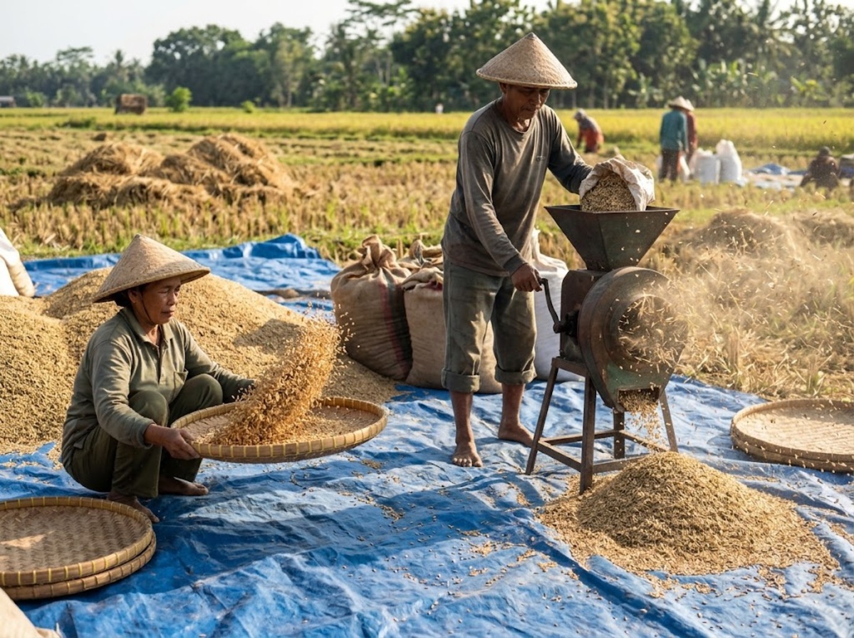 Teknik Mengurangi Kotoran pada Hasil Rontokan Padi